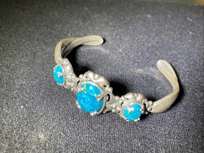 Carolyn Pollack Chrysocolla Cuff Bracelet 3 Arizona Turquoise Stones 925 Silver - Image 1 of 4