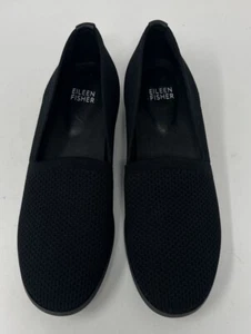 EILEEN FISHER Shoes Womens 7.5 Flat Knit Loafer Black Demi Recycled Stretch EUC - Picture 1 of 5
