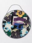 Stained Glass Circle Pansies Floral Window Hanging Decor 6.5 X 6.5"