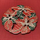 Trivet Silverplate Christmas Poinsettia Hot Plate Wall Decor Red & Green 1970s