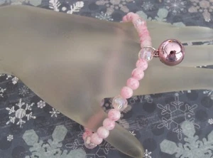 New Glass and Acrylic Pink Beads w Pink Christmas Bulb  Stretch Charm Bracelet - Picture 1 of 3
