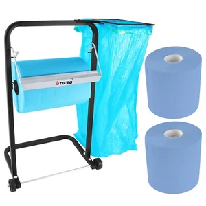 TECPO PUTZTUCHROLLEN BODENSTÄNDER + MÜLLSACKHALTERUNG + 2 ROLLEN 21cm BREIT - Bild 1 von 5