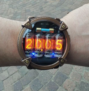 Nixie watch, Metro watch bronze, Handmade, Full functions - Picture 1 of 10