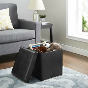 MAINSTAYS ULTRA COLLAPSIBLE STORAGE OTTOMAN, BLACK FAUX LEATHER