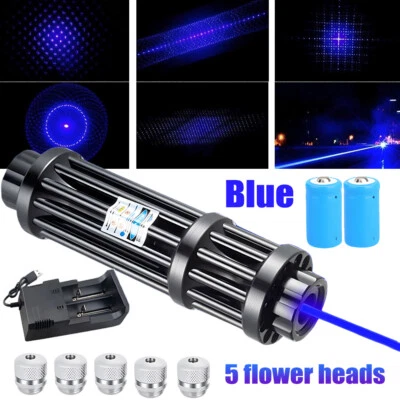 10W Adjustable Blue Burning Laser Pointer Visible Dot Torch Light with Battery - Image 1 of 4