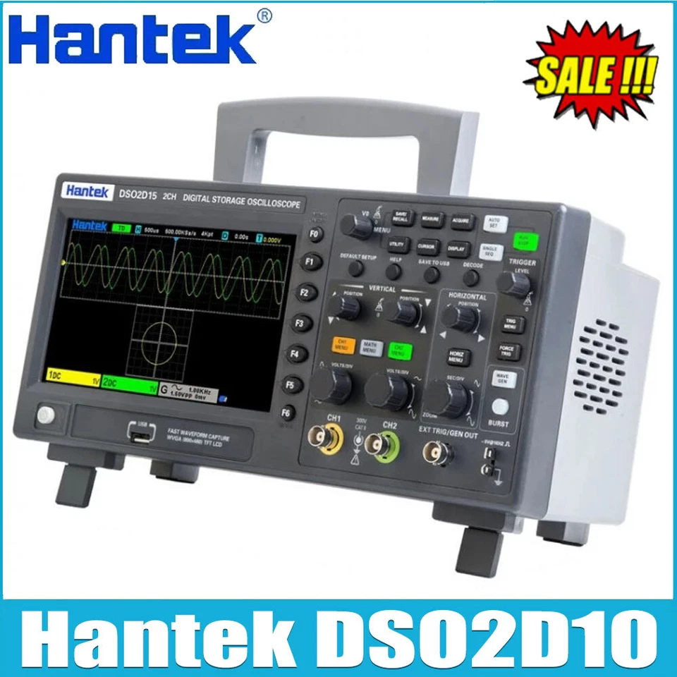 Hantek DSO2D10 2CH 100MHz 1GSa/S Digital Oscilloscope + 1CH AWG Signal Generator - Image 1 of 4