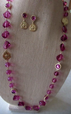 Colar roxo tom dourado Talbots novo sem etiquetas, brincos gota/ouro/roxo - Imagem 1 de 4