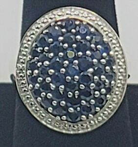 Natural Sapphire 3.7ctw Pave' Top Ring Sterling Silver 925 Estate Jewelry Sz 9.5