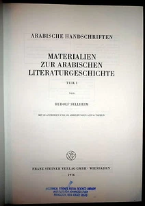 Arabic Manuscripts & Literature, Rudolph Sellheim, 2 Vols in German - Picture 1 of 12