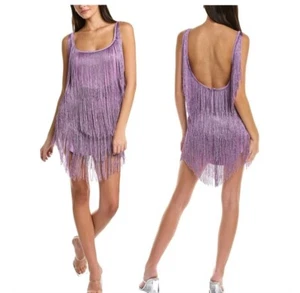 Purple Fringe Sparkle Flapper Dress Scoop Back Zip Close Mini Sleeveless Size XL - Picture 1 of 3