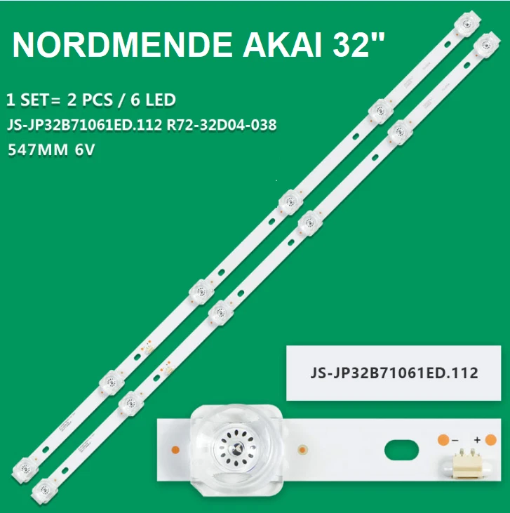 KIT 2 BARRE STRIP 6 LED TV NORDMENDE JS-JP32B71061ED.112 R72-32D04-038 - Immagine 1 di 1