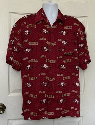 NFL San Francisco 49ers Football Button Short Sleeve 100% Silk Shirt - Mens L Cover