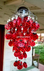 LADYBUG SOLAR CAPIZ SHELL WINDCHIMES/CHANDELIER LADYBUG CAPIZ CHIMES SOLAR - Picture 1 of 6