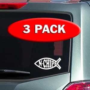 Jesús - Fish n Chips - Calcomanía de vinilo - Cristo Religión Broma Dios Creacionismo Ser - Imagen 1 de 2