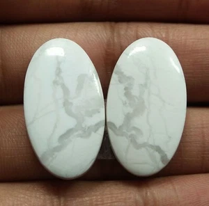 35.75 Ct Natural Howlite Matched Pair Oval Cabochon Loose Gemstone 28x15.8 MM - Picture 1 of 4