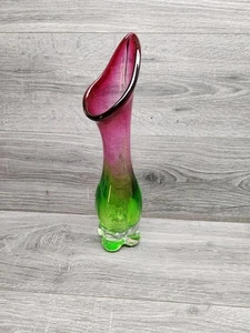 Vintage Murano Pink to Amethyst To Green Italian Vase 14" Jack-in-the-pulpit - Picture 1 of 8