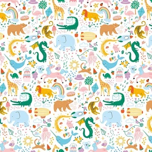 Riley Blake Get Your Cray-on with Crayola Main White ~ Kid Animal Cotton Fabric - Picture 1 of 2