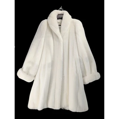 Abrigo Chaqueta Completa Cuello Chal Piel Visón Imitación Blanco Elegante Cálido Invierno Prendas Exteriores Foto 1 de 4