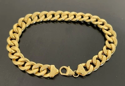 14K  Solid Yellow Gold 0.4” Wide Cuban Link 8.5”Bracelet  15.32g - Image 1 of 4