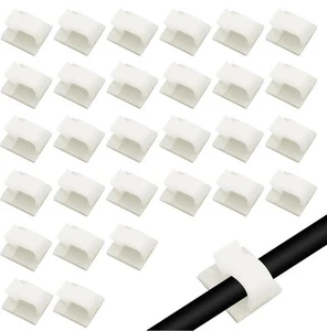 100 Pcs Self Adhesive Cable Clips, Flat Cable Management Clips, Clear White Wire - Afbeelding 1 van 6