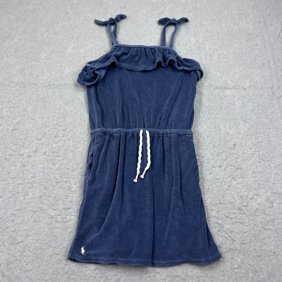 Polo Ralph Lauren Dress Girl's XL 16 Blue Ruffled Terry Cover-Up Pool Beach Swim - Image 1 of 4