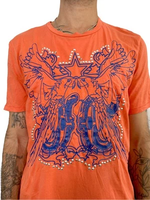 Just Cavalli Orange Graphic Studded T-shirt mens large — 第 1/4 张图片
