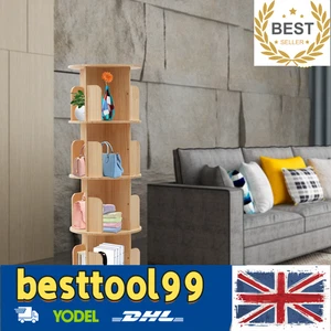 4 Tiers Rotatable Bookshelf Freestanding Bookshelf Pine Wood Children's Rooms UK - Picture 1 of 12