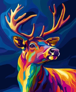 Canvas Art Vibrant Deer Stag Portrait Blue And Orange Wall Picture Poster Print - Picture 1 of 22