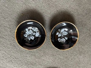 Vintage Wade Black Frost Butter Dish Made In England Rimmed In Gold Set Of 2 - Picture 1 of 2