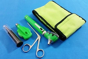 GREEN FIBER OPTIC Otoscope Ophthalmoscope LED Diagnostic+Alligator ENT forceps - Picture 1 of 10