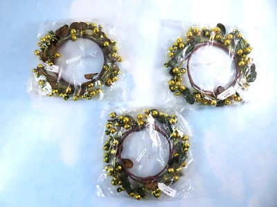 Anillos de velas de pilar trío cuentas doradas brillantes en verde 7 pulgadas nuevos en paquetes Foto 1 de 4