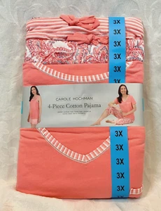 CAROLE HOCHMAN Womens Size 3X Coral Pink Paisley *4-Piece* Summer Pajamas Set - Picture 1 of 7