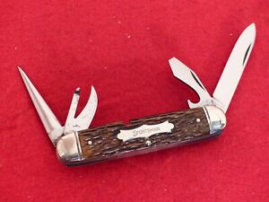 Schrade Cut Co Walden USA bone stag Sportsman's scouts camp knife