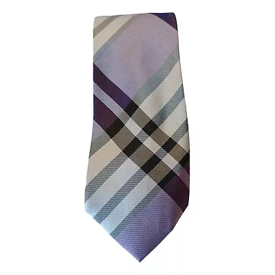 KENNETH COLE REACTION Gray Silver Purple Scottish Fold Plaid Silk Classic Tie - Image 1 of 3