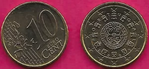 PORTUGAL 10 EURO CENT 2002 UNC ROYAL SEAL OF 1142,COUNTRY NAME IN CIRCULAR DESI - Picture 1 of 1