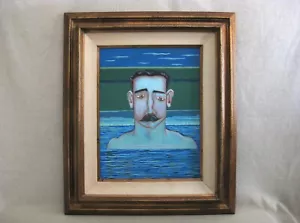 Male Portrait Painting of Man in Swimming Pool Framed Original Fine Art - Picture 1 of 3