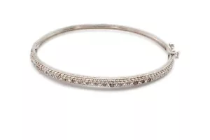 Sterling Silver 925 Diamond Bangle Bracelet 7" - Picture 1 of 9
