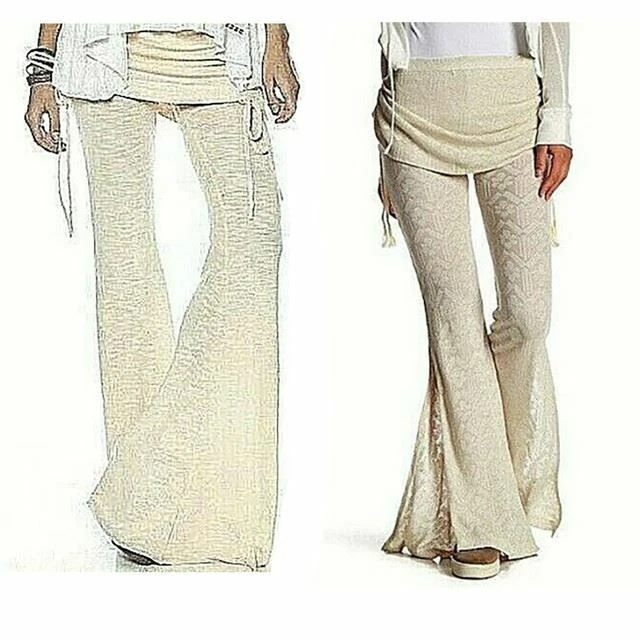 PEACE LOVE WOMEN'S WORLD PANTS FLARE FASHION BELL BOTTOMS LEG IVORY MRSP $128 - Image 1 of 4