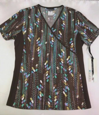 Cherokee Flexibles Geometric Printed Scrub Top. Size: X-Small (Missy fit) - Image 1 of 2