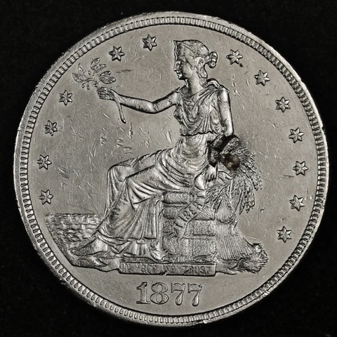 1877-s Trade Dollar.  With Chop Marks.  BU Detail.  177198 Cover