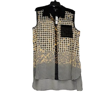 Kenneth Cole women’s Size L sleeveless tunic Sheer mango multi color blouse NWT - Picture 1 of 15