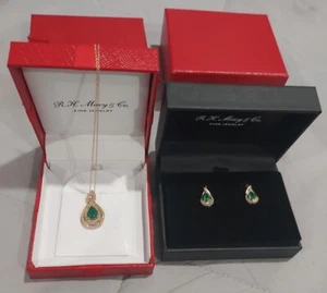 Macy's Gemstone Diamond Emerald Necklace & Earrings 14K YG May Birthstone - Picture 1 of 9