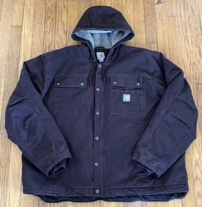 Carhartt Sherpa Lined Jacket Coat Hooded Dark Brown Mens 2XL - Picture 1 of 20