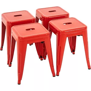 Set of 4 Kitchen 18 Inch Industrial Metal Stools Stackable Dining Stools,Red - Picture 1 of 8