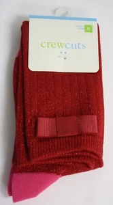 J Crew Crewcuts Girls Socks 1 Pair Red Metallic Pink Block toes heels Ribbon Bow - Picture 1 of 5