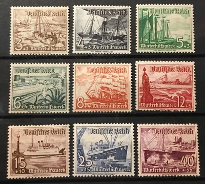  Germany 1937  3rd Reich  Mi 651-9 Sc B107-15 Ships MNH - Image 1 of 4