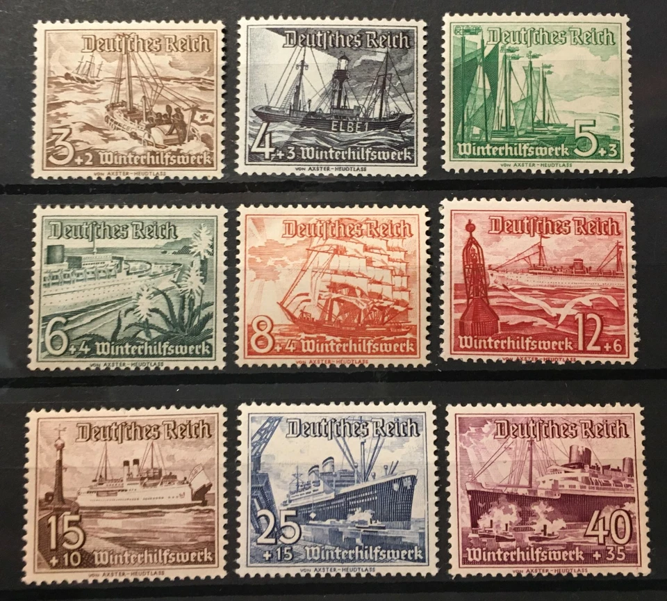  Germany 1937  3rd Reich  Mi 651-9 Sc B107-15 Ships MNH - Image 1 of 4