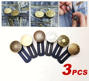 3 Pcs Metal Trouser Jeans Retractable Button Buckle Waist Band Extended UK Stock - Picture 1 of 18