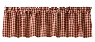 Window Curtain Valance - Crochet Gingham - Park Design Barn Red & Tan Check - Image 1 of 2
