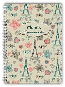 A5 PERSONALISED MUM DAD PASSWORDS NOTEBOOK NOTEPAD 50 LINED PAGE GIFT ANY NAME